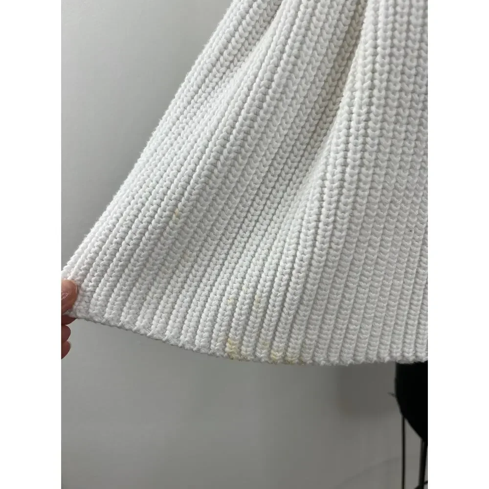Free People White Bell Sleeve Ribbed Damsel Cable Knit Cotton Sweater Size M